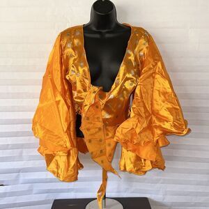 Uniquessentials Satin Orange Harem Top Boho Festival Style Blouse S/M/L